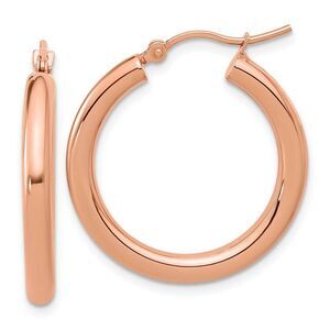 3mm Round Hoop Earrings in 14k Rose Gold, 26mm (1 Inch)